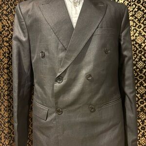 Elegant black window pane Double-Breasted Men's Blazer